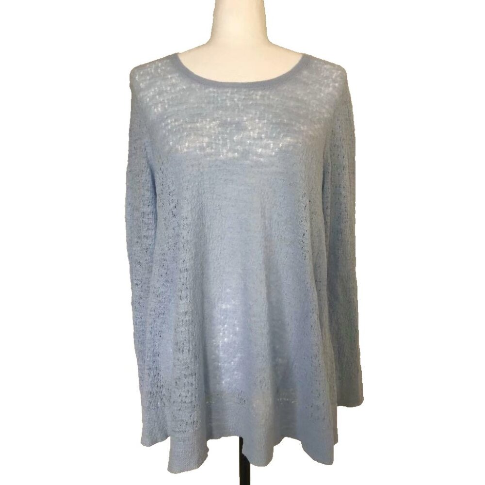 J. JILL Long Sleeve Tunic Sweater Size Medium Delicate Open Crochet Light Blue